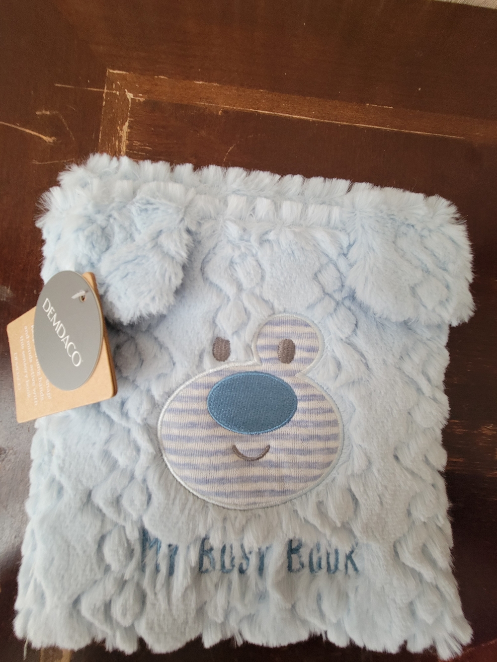 NWT Demdaco Light Blue Plush Baby Busy Book